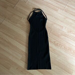 Yuri Black Halter Ribbed Bodycon Backless Midi Dress Medium